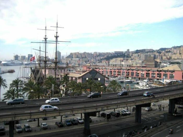 The Highway Bridge That Blatantly Cuts Of The Whole Historic City Centre Of Genoa, Italy From The Sea