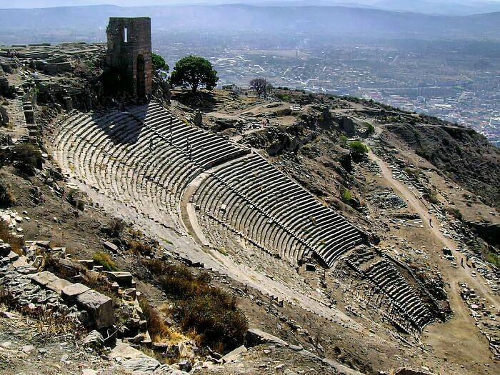 The Pergamon Theater Was Built On A Steep Slope Of 30 Degrees. The Ancient Theater Is One Of The Most Beautiful Architectural Works Of The Hellenistic Period