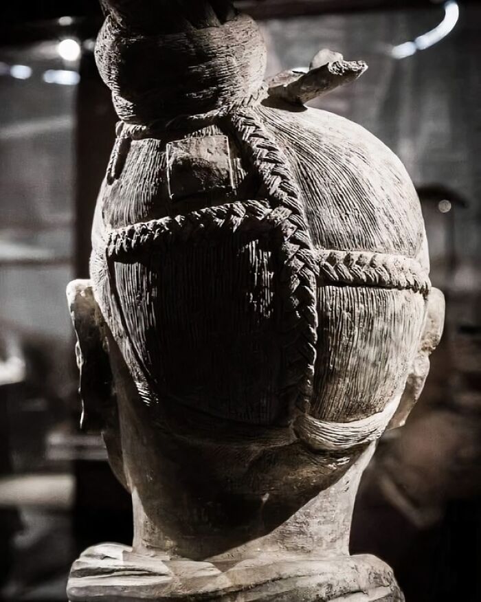 Detailed Image Of The Hairstyle Of A Soldier From The Famous Terracotta Statue Army Of The First Emperor Of China