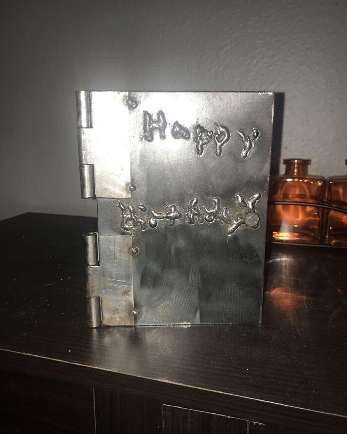 A Mother Received A Custom Welded Birthday Card From Her Husband And Children