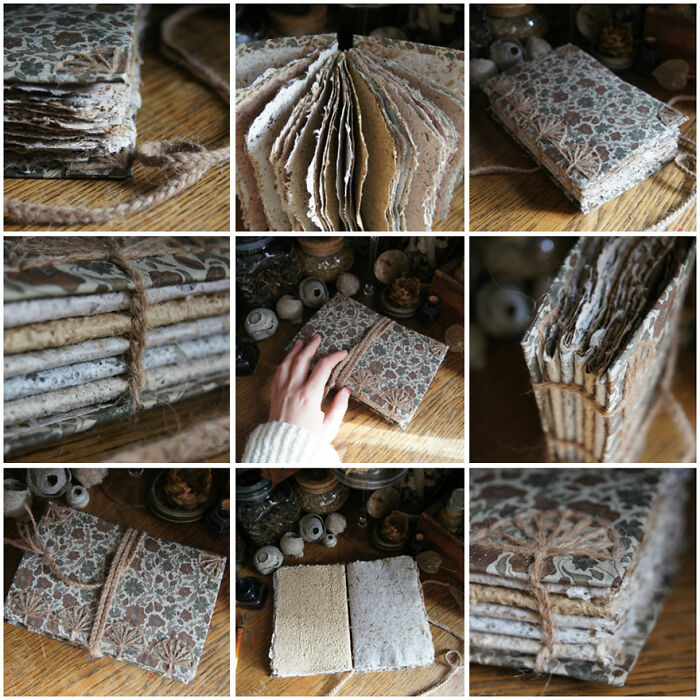 Coptic Binding With Traditional Japanese-Style Embroidered Cover And Pages Containing Fibrous Plant Inclusions (Tea, Rooibos, Lichen, Flowers, Citrus)