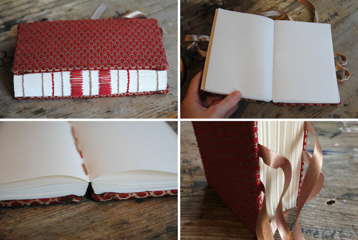 Ribbon-Bound Book With Chinese Rice Paper And Upholstery Fabric