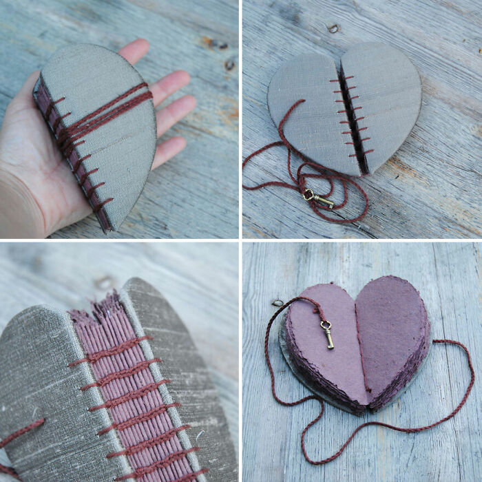 Heart-Shaped Book In The Style Of Medieval Cordiform Books, Bound In Luxurious Wild Silk