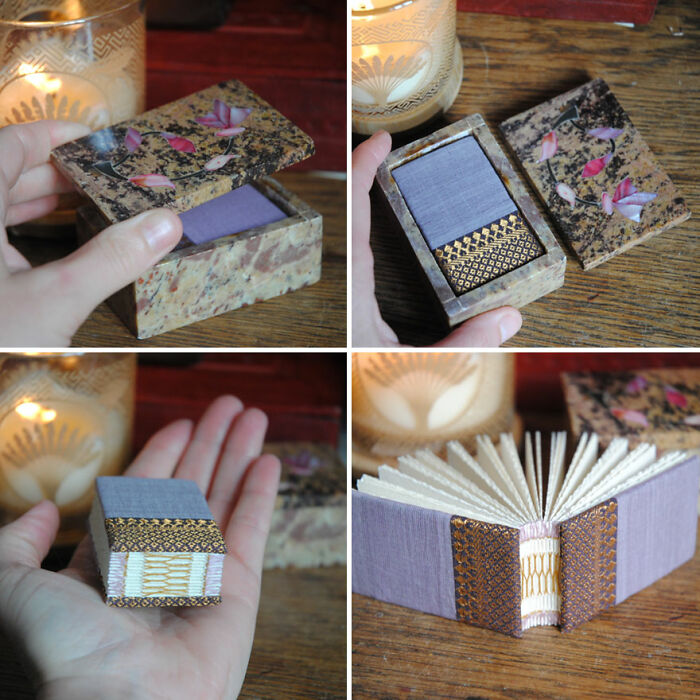 French-Style Binding With Mulberry Paper And Antique Indian Sari Fabric, All Nestled In A Carved Marble Box