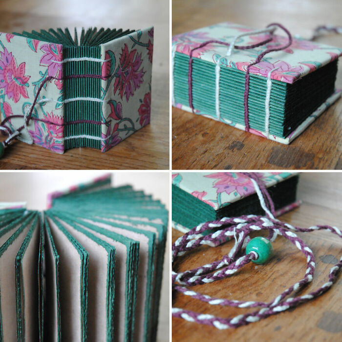 Coptic Bound Book With Indian Blockprint Fabric And Ink-Dyed Page Edges