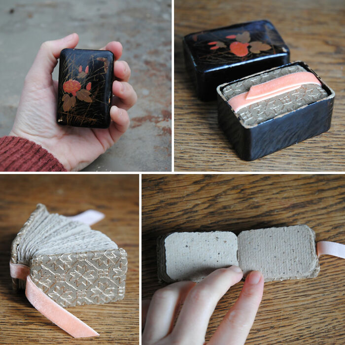 Mini Book In An Ancient Lacquered Chinese Box, Made From Tea Paper