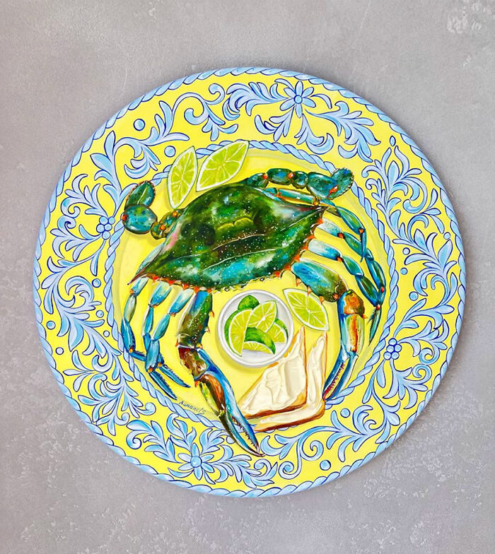 This Ukrainian Artist Paints Vintage Plates With 3D Food Of All Kinds (New Pics)