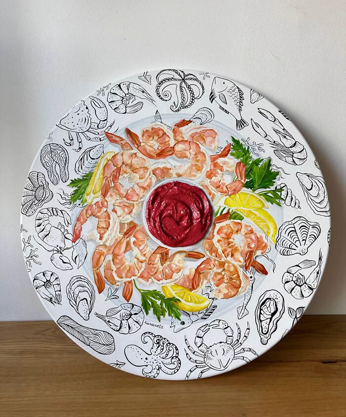 This Ukrainian Artist Paints Vintage Plates With 3D Food Of All Kinds (New Pics)