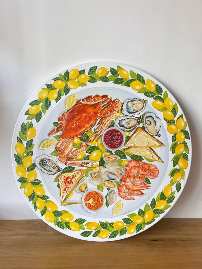 This Ukrainian Artist Paints Vintage Plates With 3D Food Of All Kinds (New Pics)