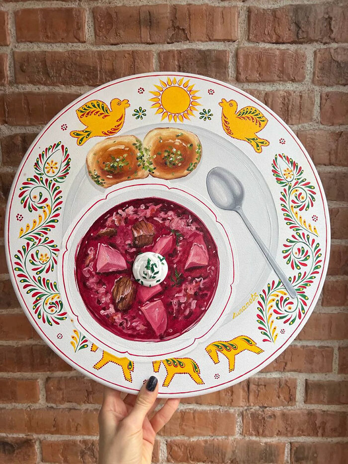 This Ukrainian Artist Paints Vintage Plates With 3D Food Of All Kinds (New Pics)