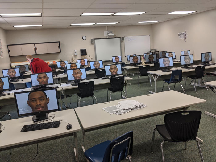 Tyler The Creator Mugshot meme in many office computer screens