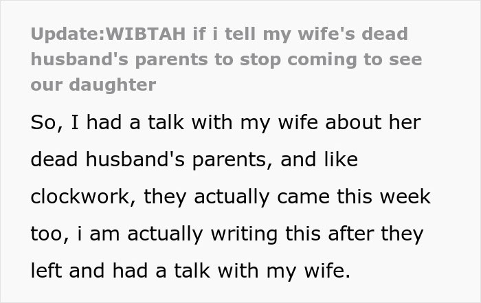 Guy Wants To Stop Parents Of Wife's Late Husband From Visiting Their Kid Due To Their Odd Comments