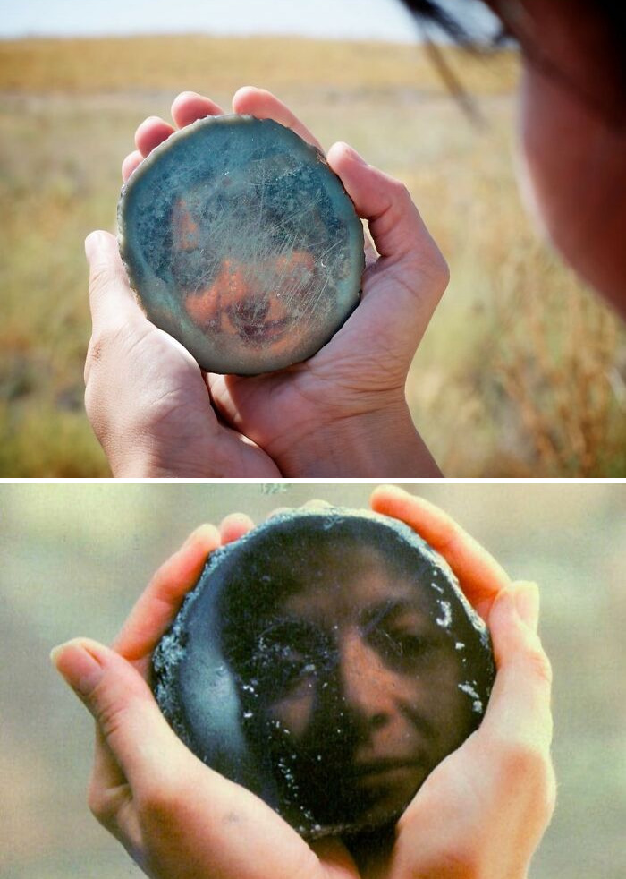 The Oldest Known Mirror In The World Was Found In Anatolia, Turkey. Made Of Obsidian, (Volcanic Glass) It Has A Convex Surface And A Remarkably Good Optical Quality