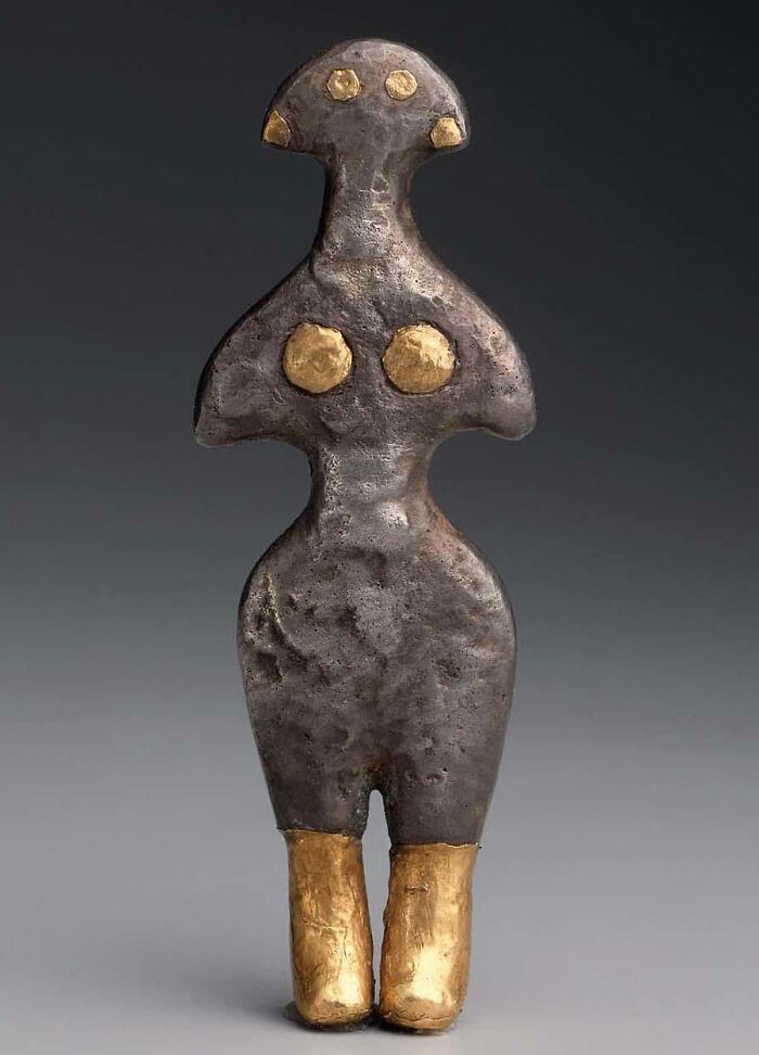 Silver Goddess Figurine With Gold Highlights. Alacahöyük, Çorum Province, Türkiye, 2500-2300 Bce