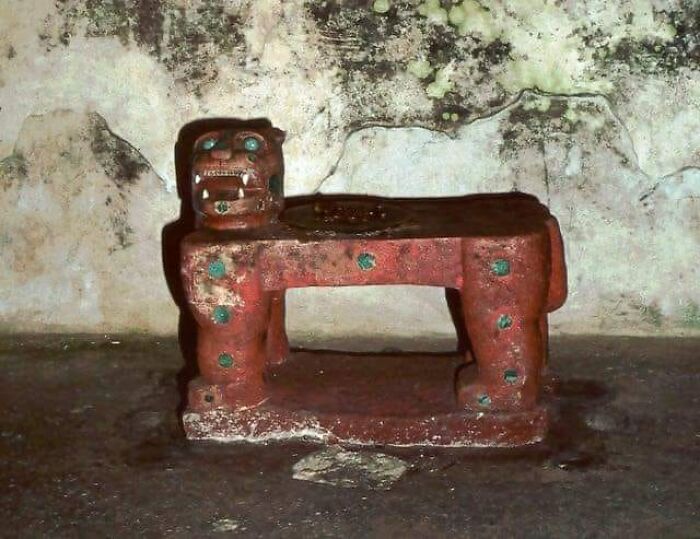 The Red Jaguar Statue With Inlaid Jadeite Eyes And Spots, Found In What Is Described As The Throne Room Of The Temple Of Kukulcán At The Chichen Itza Archaeological Site