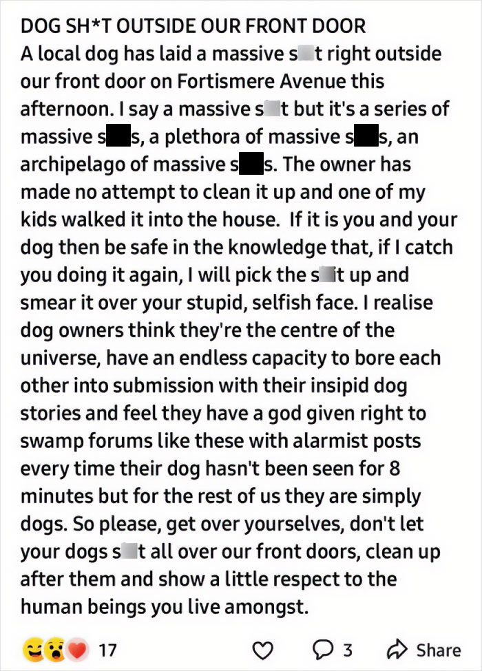 An Archipelago Of Sh*t Infact !!!! I Get The Guys Concern... I'm A Dog Owner And It Drives Me Mad Too.... Just Maybe Not As Mad As He Is.. Still, An Almost Shakespearean Ode To Dog Crap