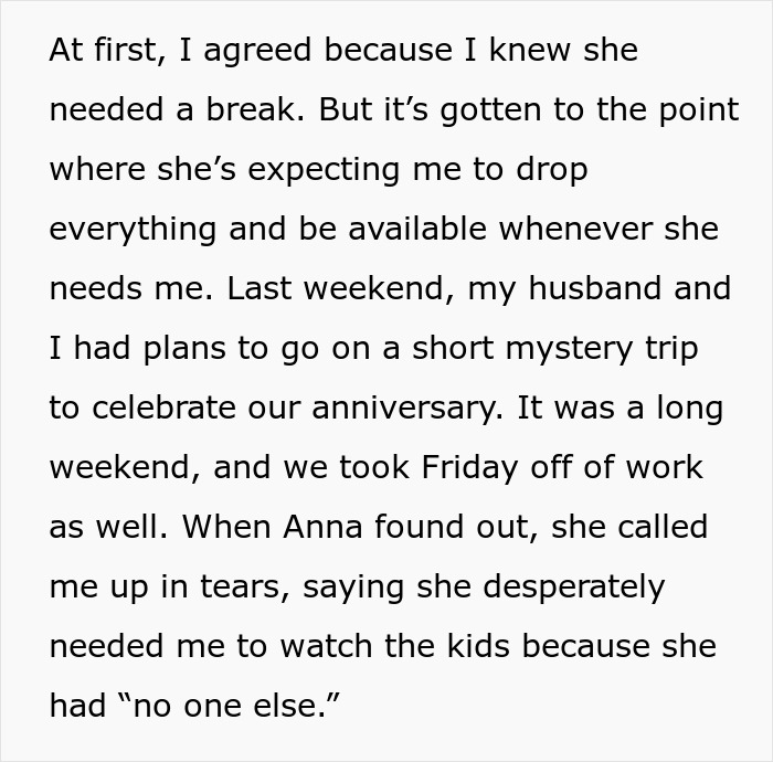 Woman Lashes Out At SIL For Not Canceling Her Wedding Anniversary Plans To Watch Her Kids