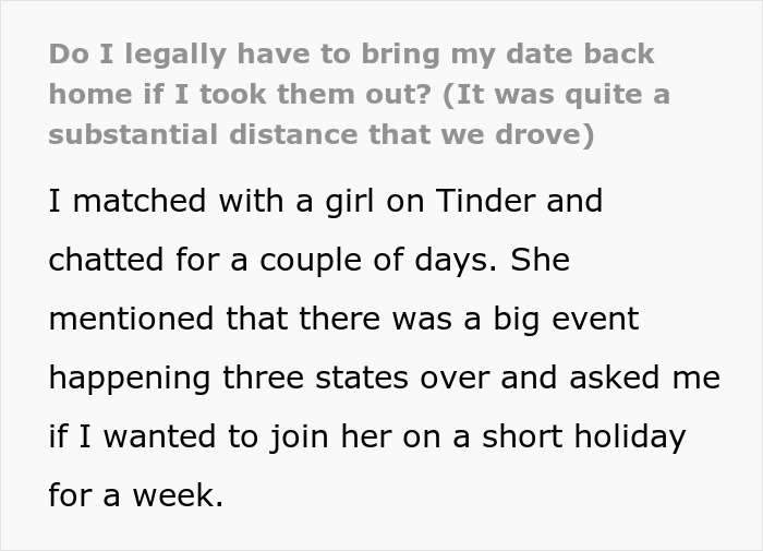 Man Drives Date To Other State For Event, She Hooks Up With Other Guy But Expects To Be Driven Back