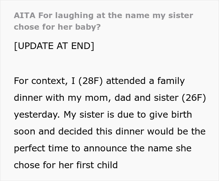 Woman Bursts Out Laughing At Name Sister Picked For Her Kid, Gets Banned From “All Family Dinners” 