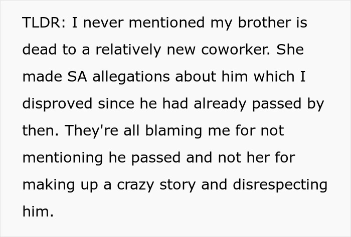 Woman Gets Bashed For Not Mentioning Her Brother Is Dead After Coworker Spread Rumors About Him