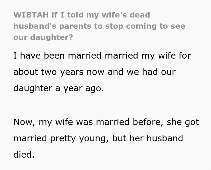 Guy Wants To Stop Parents Of Wife's Late Husband From Visiting Their Kid Due To Their Odd Comments