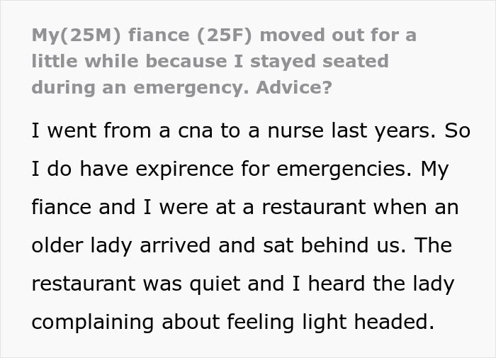 “I Just Kept Eating”: Nurse Confused Why Fiance Won’t Live With Him After He Ignores Emergency