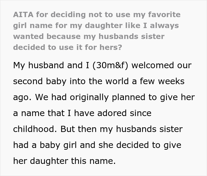 Woman’s Dream Baby Name Gets Lifted By SIL So She Just Picks Another One To SIL’s Rage And Dismay