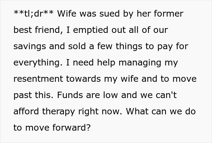 Woman’s “Stupid Lawsuit” Empties Couple’s Savings, Husband Can’t Move Past It