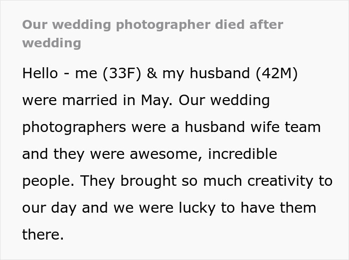 Couple Learns That The Wedding Photographer That Disappeared After The Wedding Actually Died