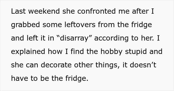 Wife's Fridgescaping Infuriates Husband: "I Find The Hobby Stupid"