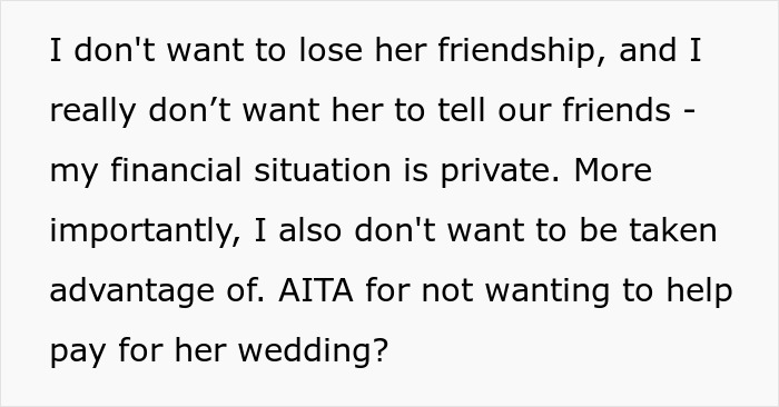 Woman Called “Selfish” For Refusing To Help Fund Friend’s Wedding, People Agree With The Bride