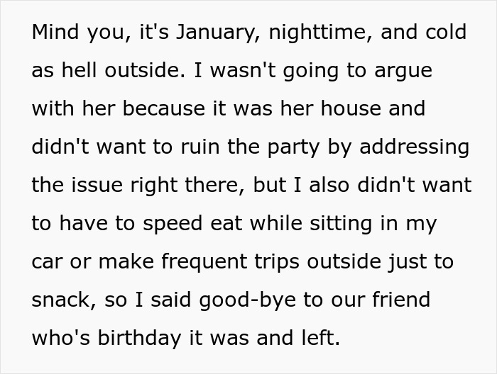 Party Host Expects Guest To Eat Their Food In Their Car, Is Upset They Caused Drama By Leaving