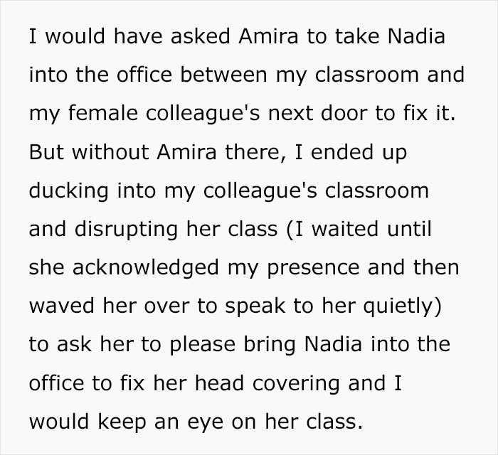 Muslim Student’s Headscarf Slips, Male Teacher Asks Female Colleague For Help, She Reports Him