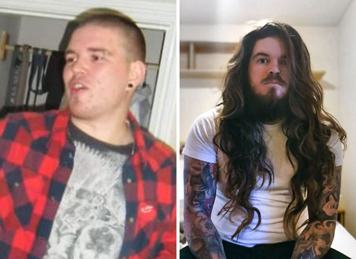 20 vs. 30 Years Old. I Lost A Lot Of Weight And Gained A Lot Of Tattoos. Grew A Beard And Quite The Mane