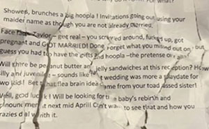 Bride Exposes The Viral “Unhinged” Hate Letter An Anonymous Guest Left At Her Wedding