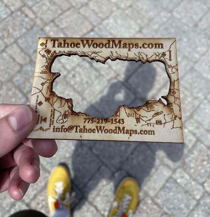 Artist That Makes Wooden Maps Gave Me His Business Card, Of A Wooden Map