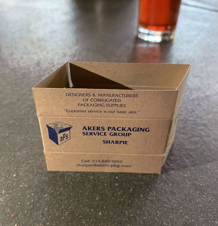 Business Card For Packaging Supplies Company Shaped Like Cardboard Box