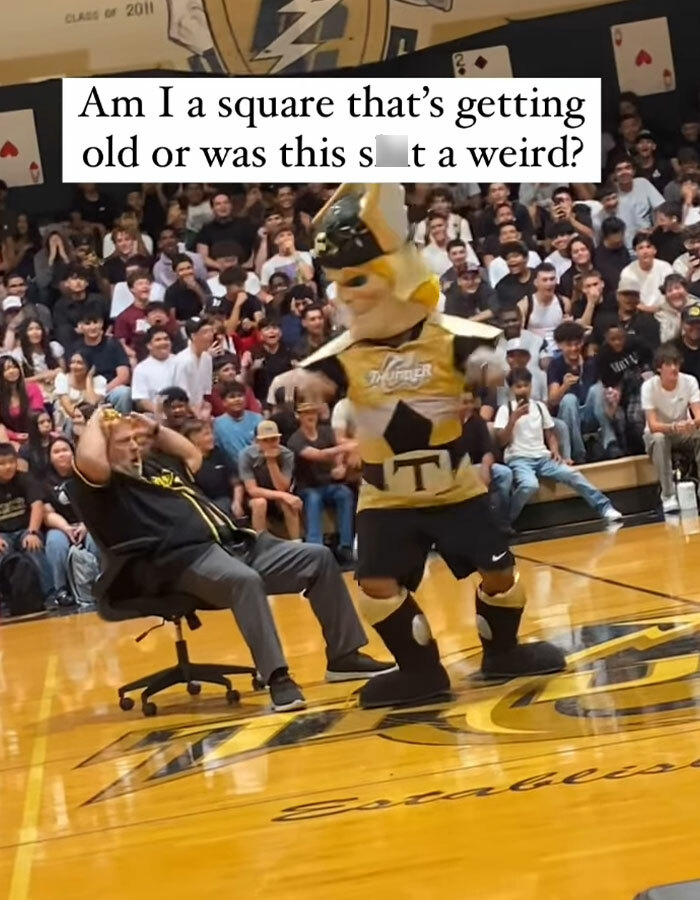 School Principal Placed On Leave After Dancing With Mascot, One Father Says "It Was All Weird"