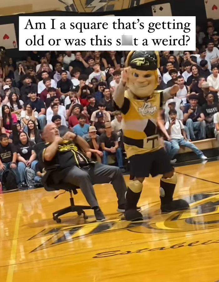 School Principal Placed On Leave After Dancing With Mascot, One Father Says "It Was All Weird"