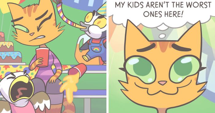 My Experience As A Mom Of Two Boys In 20 Comics With A Feline Twist (New Pics)