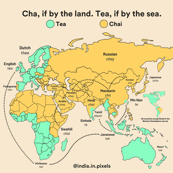 Countries That Got Tea Via China Through Land, Referred To It In Various Forms Of The Word "Cha". The Countries That Traded With China Via Sea, Called It In Different Forms Of "Te"