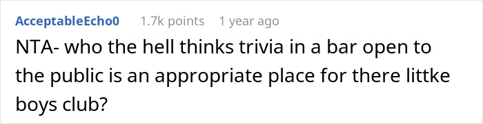 Drama Erupts As Woman “Ruins” Guy’s Safe Space By Joining Trivia Night At Local Bar, He Storms Out