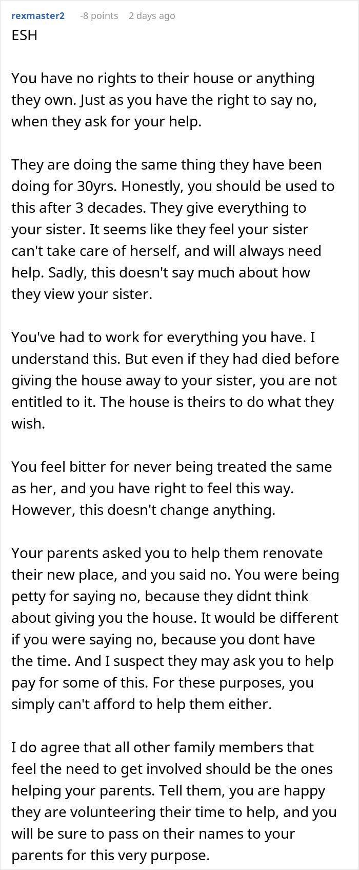 “Family Comes First”: Man Refuses To Help Parents After They Give Their House To Sister