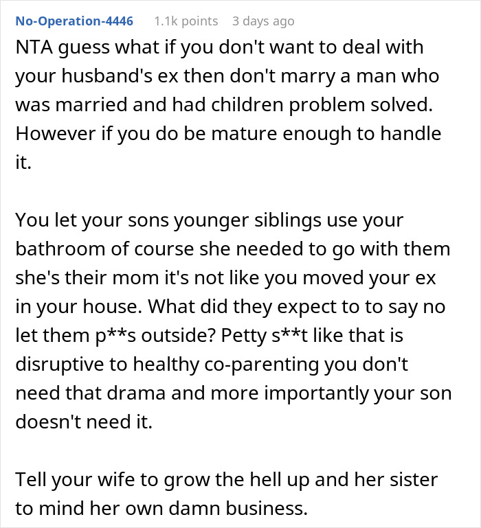 Ex-Wife Asks Man To Let Her Kid Use Bathroom, His New Wife And SIL Are Livid That He Allowed It