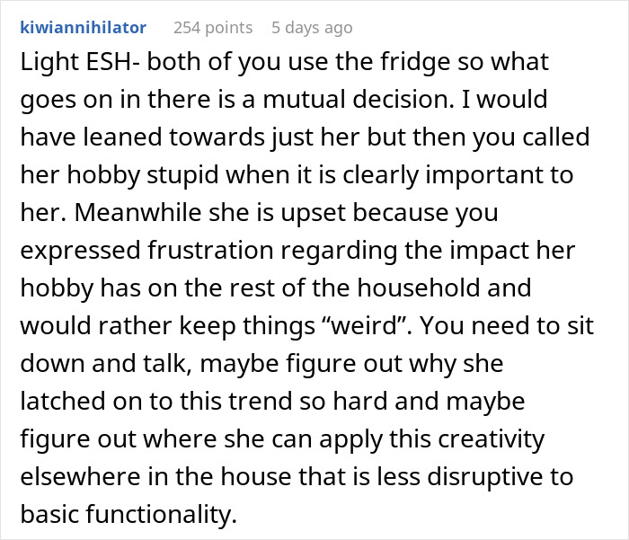 Wife's Fridgescaping Infuriates Husband: "I Find The Hobby Stupid"