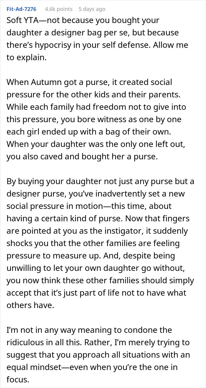 "AITA For Getting My Daughter A Designer Bag When Not Everyone In The Group Could Afford It?"