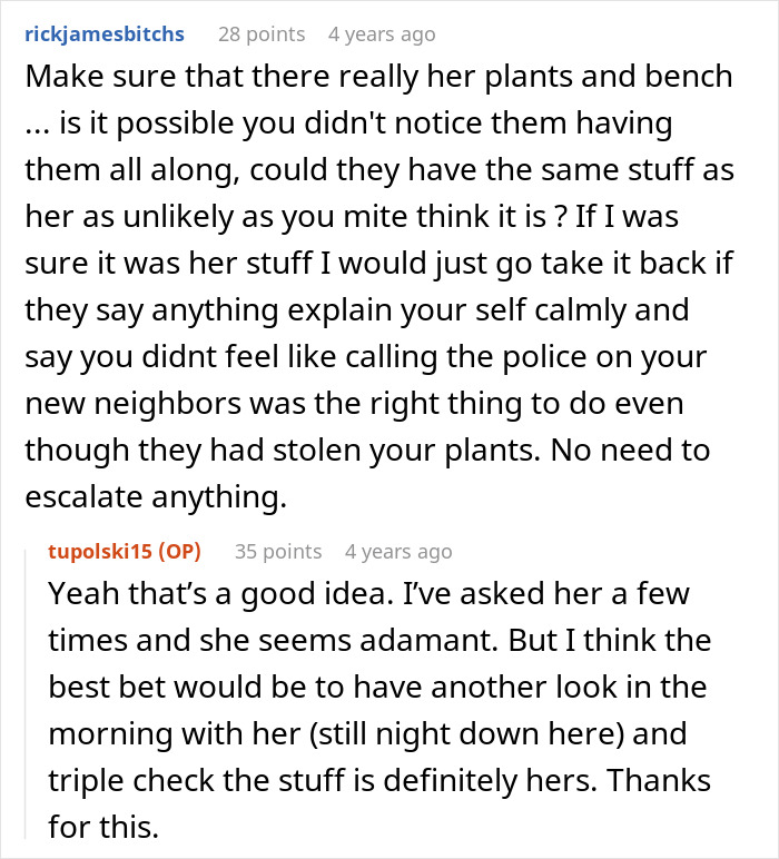 “We Called The Police”: Newcomer Discovers Her Bench And Plants Displayed In Neighbors’ Yard