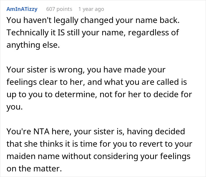 Widow Finally Blows Up At Entitled Sister Who Uses Her Maiden Name Despite Being Told Not To