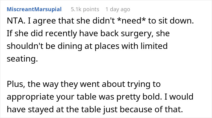 Woman Wants To Take Over Woman’s Entire Table So Her Injured Friend Can Sit But She Won’t Have It