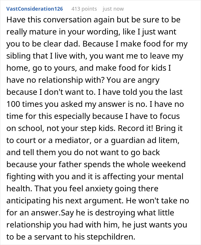 Entitled Dad Demands Bio Son Start Cooking For His Stepchildren, Gets Livid As Mom Supports Kid